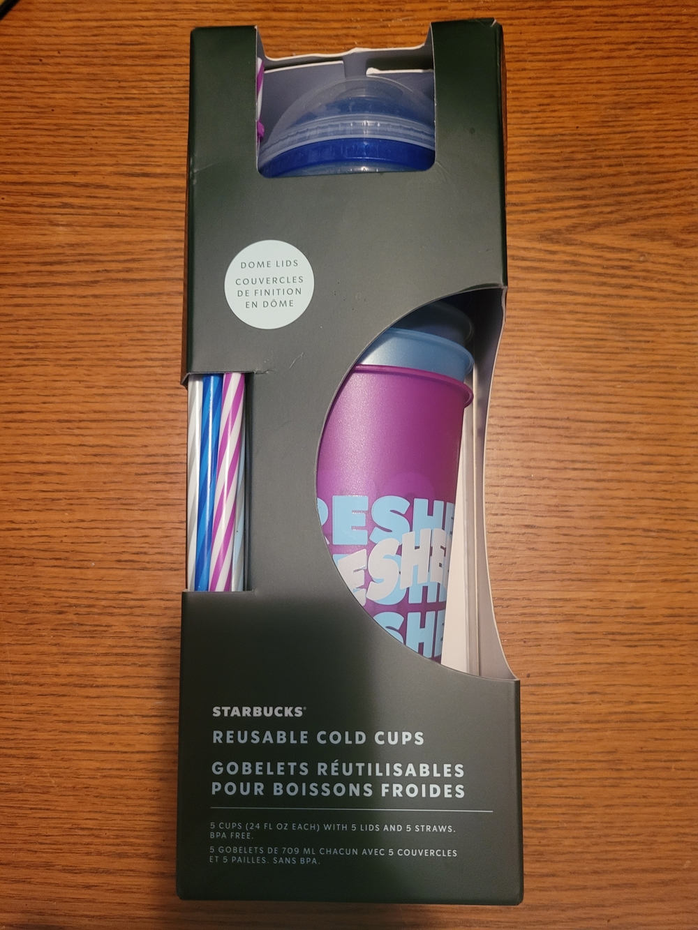 Starbucks Reusable Cold Cups With Domes with Striped Straws